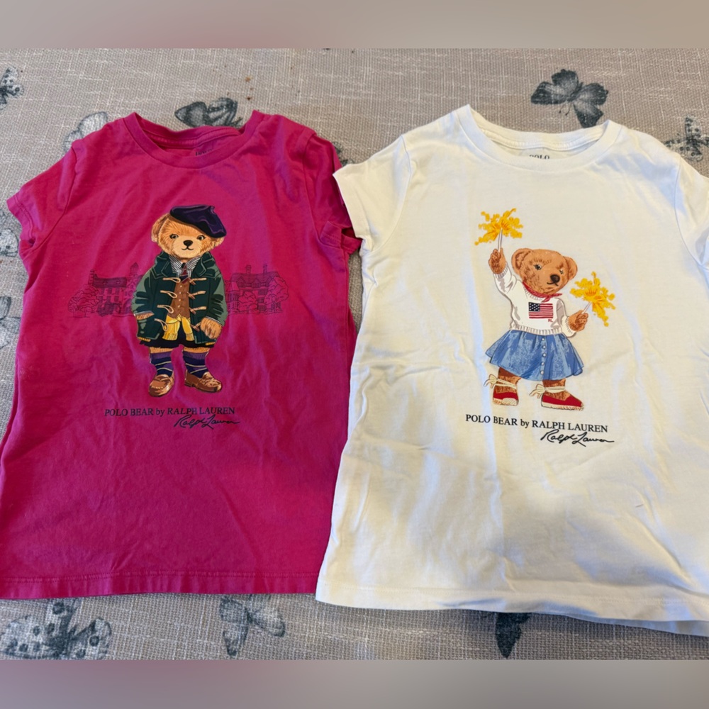 Ralph Lauren Kids Polo Bear Tees in Hot Pink & White